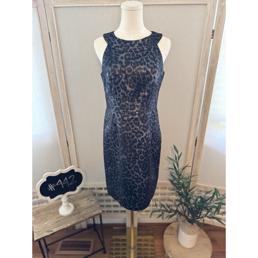Kristin Davis Black Metallic Leopard Print Dress Size 6 - Picture 2 of 8